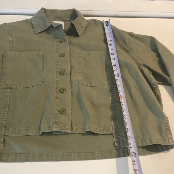 ZARA Cotton Canvas Olive Green Boxy Oversized Cropped Jacket Medium - Picture 6 of 9